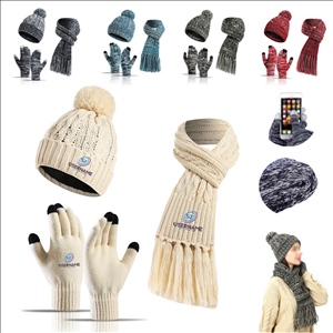Women's 3 in1 Hat Gloves Scarf Set With Tassel